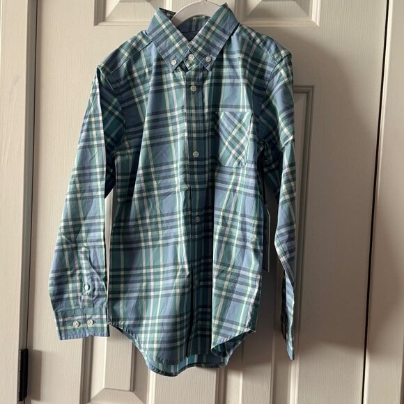 New Classic Prep Boys Owen Buttondown Sunday Plaid Poplin Shirt Size 8